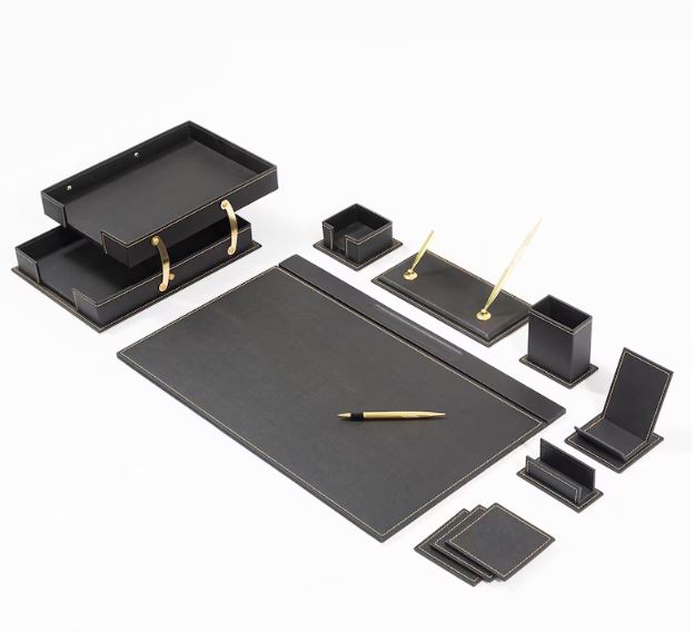 MOOG Classic Leather Desk Organizer Set – 12 Pieces