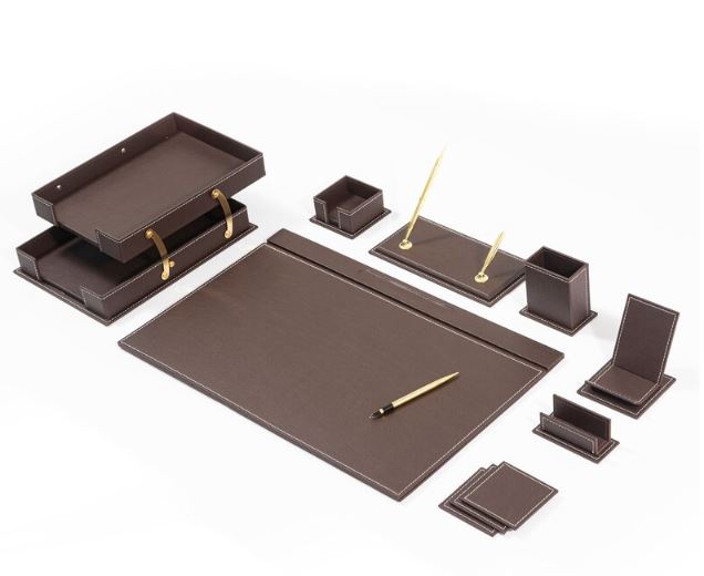 MOOG Classic Leather Desk Organizer Set – 12 Pieces