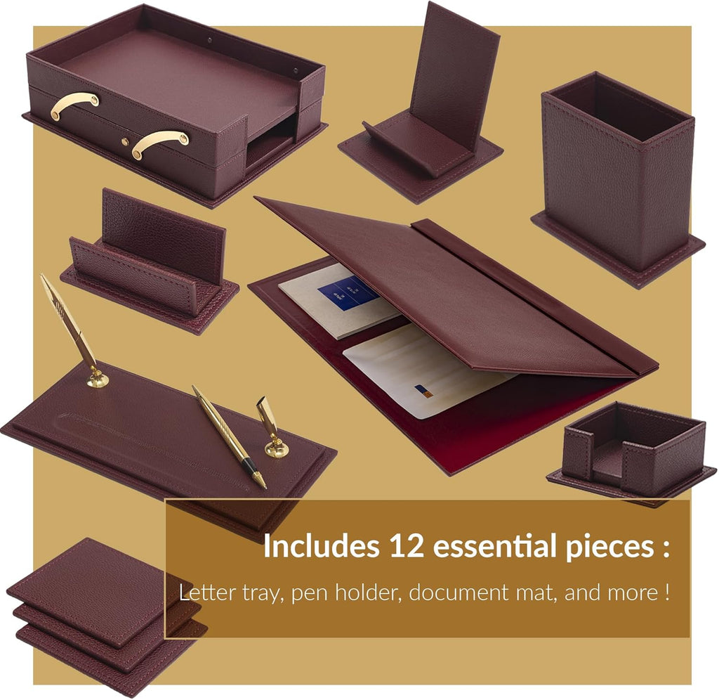 MOOG Classic Leather Desk Organizer Set – 12 Pieces