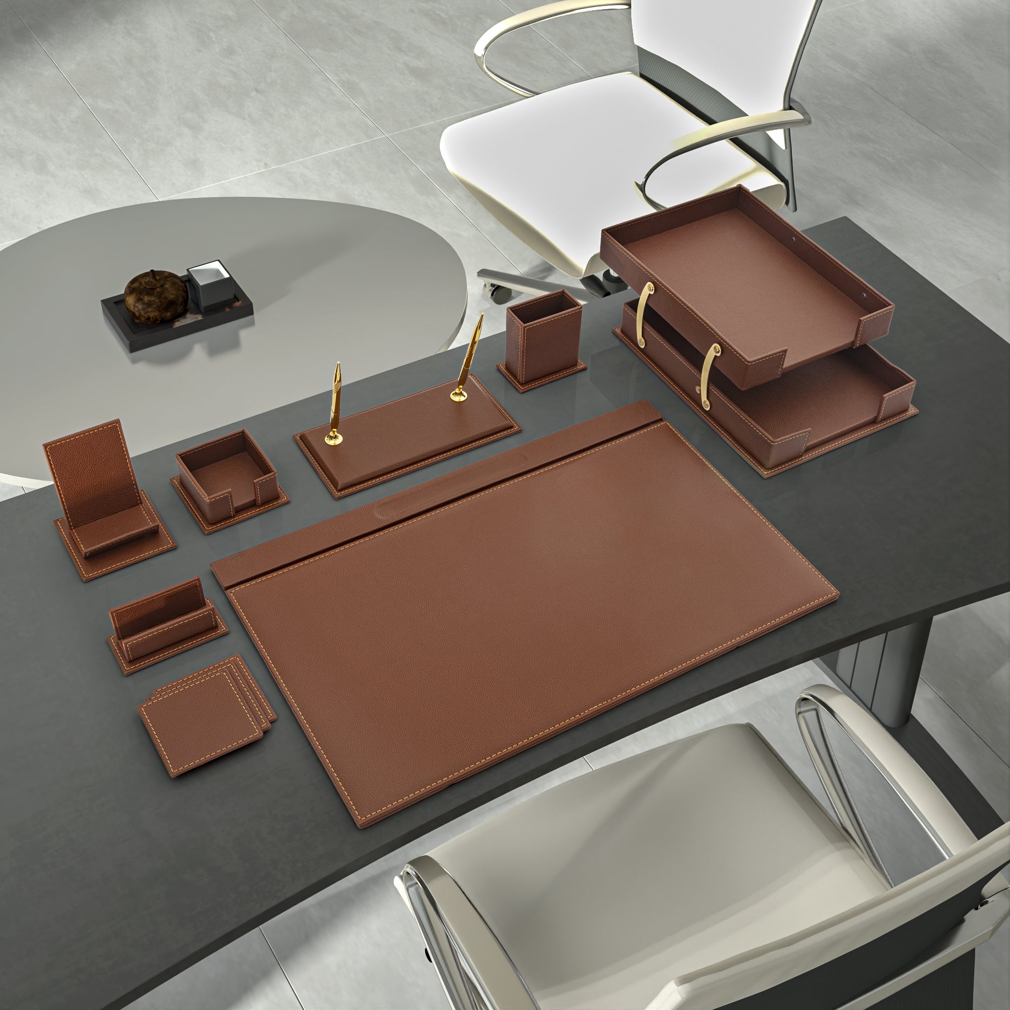 MOOG Classic Leather Desk Organizer Set – 12 Pieces